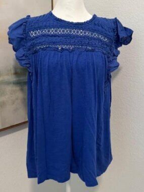 By LOFT Bright Blue Pull-Over Blouse w/super cute detailing, size XLP